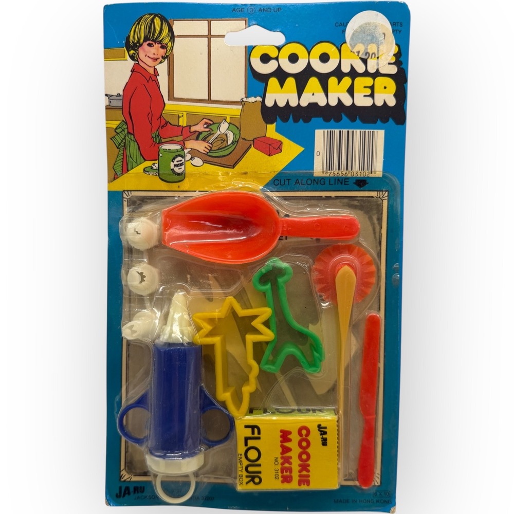 Vintage JA-RU Cookie Maker Play Set No. 3102 Retro Kitchen Toy New on Card 1980s